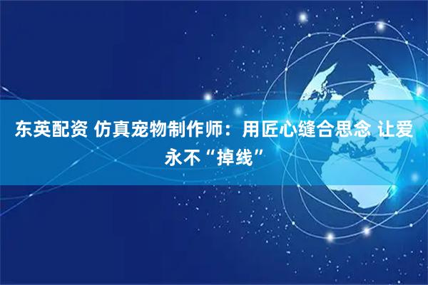 东英配资 仿真宠物制作师：用匠心缝合思念 让爱永不“掉线”